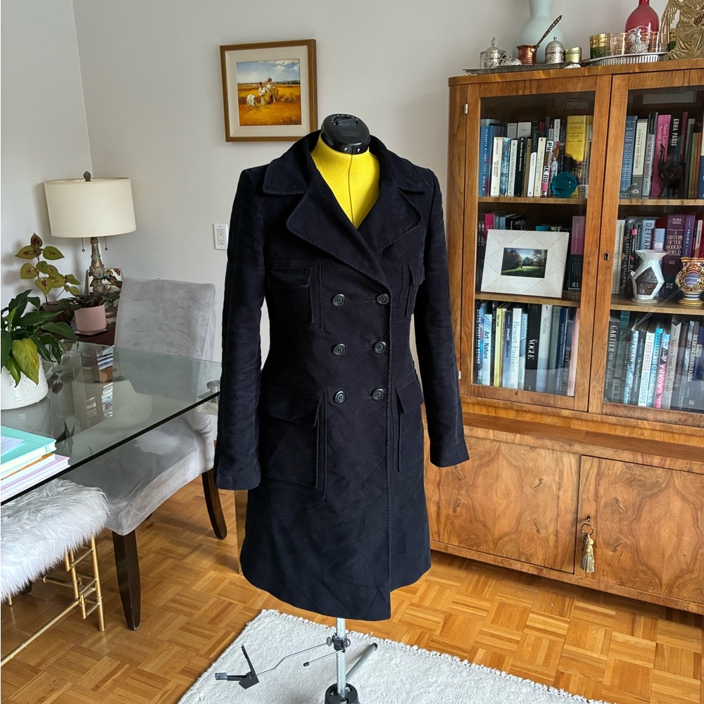 Club Monaco Black Double-Breasted Moleskin Poplar Coat
